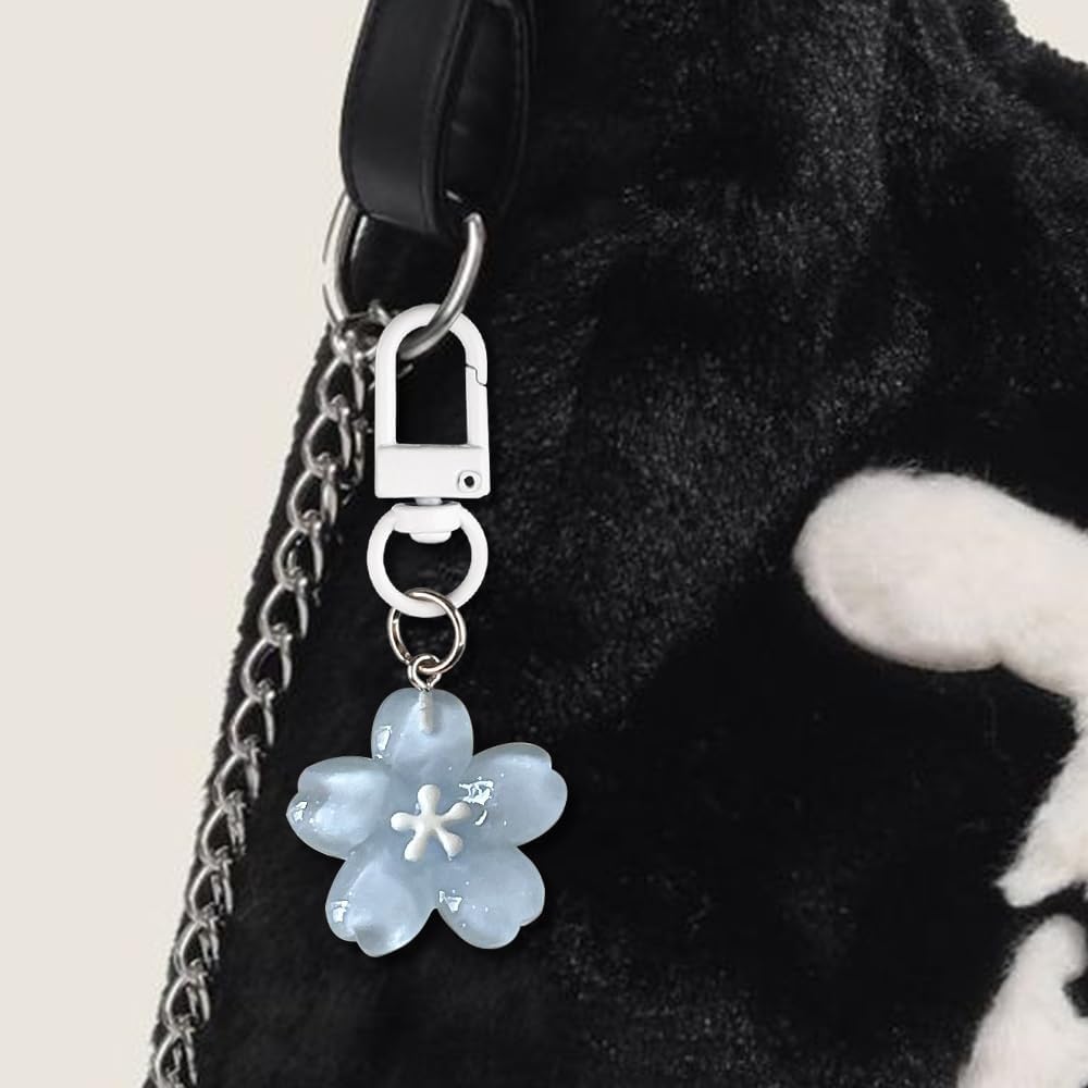 3pcs Flower Keychain,Cute Keychains for Women,Flower Key Chain Charms,Aesthetic Keychain Accessories,Floral Keychain Womens Keychain for Purse Bag Backpack Handbags Pendant Decor (Pink and Blue) - Image 6