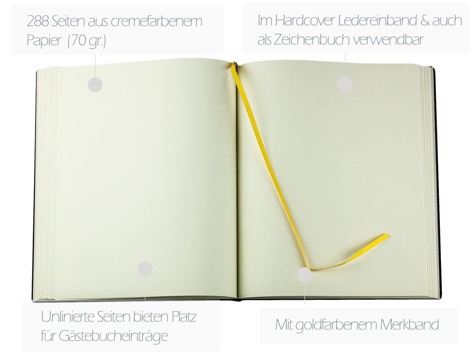 DELMON VARONE - Personalisierbares Gästebuch gebunden in Premium Leder Soft Grain braun - Blanko Buch mit Hardcover Einband & Merkband zum selbstgestalten für Hochzeit, Taufe, Geburtstag & Geburt