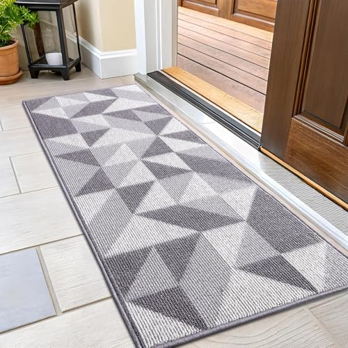 Image of OLANLY Door Mat Indoor Entrance Washable 47x23, Odor-Free Low-Profile Front Back Geometric Doormat, Absorbent Resist Dirt Entry Carpet, Easy to Clean Sturdy Inside Floor Mats for Entryway, Grey