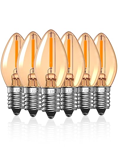 Bonlux 0.5W E14 LED Candle Filament Bulbs SES Chandelier Bulbs C7 Night Light Bulb Small Edison Screw Vintage Amber Glass Filament Bulb E14 Salt Lamp Bulb Ultra Warm White 2200K, 6-Pack