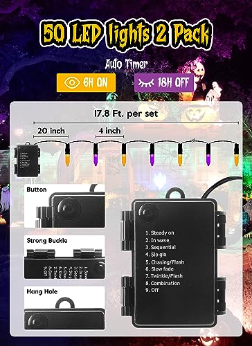 Image of Halloween Orange Purple Outdoor Lights,17.8 Feet 50 LED Christmas Lights with 8 Modes,Waterproof Mini String Lights Battery Operated for Outdoor Indoor Use, Xmas Halloween Tree Holiday Party Patio