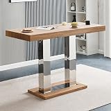 Material : MDF E1, Paper Veneer, Stainless Steel Finish : Oak Effect, Chrome Caprice Large Rectangular Wooden Bar Table In Oak Effect Oak Effect Wooden top and base also include stainless steel Solid shiny stainless steel double support provide stren...