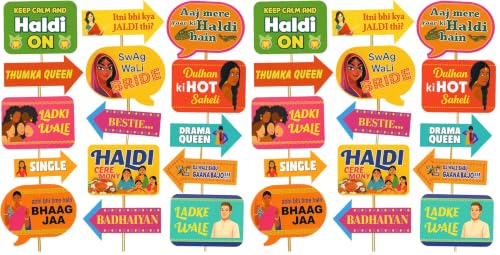 Image of Rozi Decoration Haldi Ceremony Photobooth Props Set of 15 Sticks for The Bride and Her Family, Pre-Wedding and Wedding Photographic Props Pack of 2