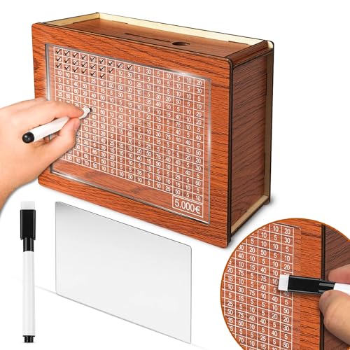 Tirelire Japonaise Magique 5000€ avec Vitre Acrylique – Bois Naturel & Compteur Économie Argent – pour Adultes sans Ouverture – Boîte Épargne...