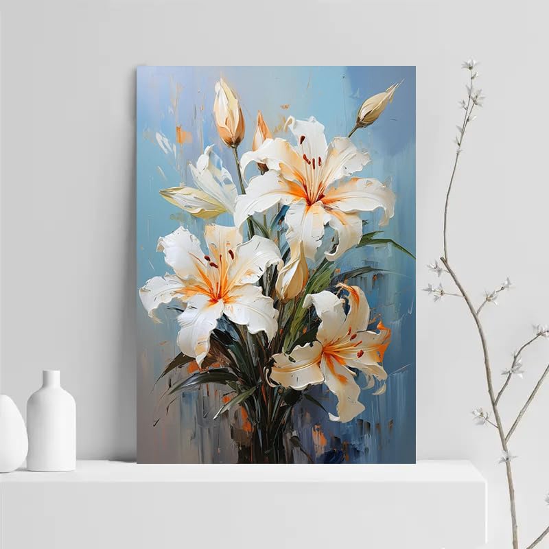 Cuadro de lirios sobre lienzo de alta calidad artística y acabado floral elegante