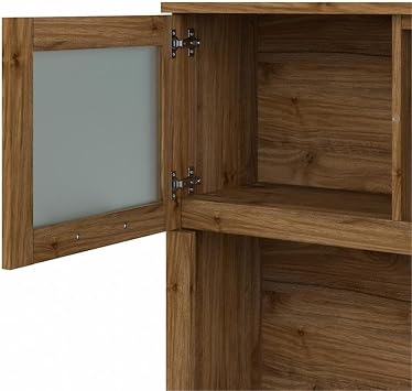 Pemberly Row 72W Desk Hutch, Fresh Walnut Finish, Engineered Wood, Frosted Glass Doors, Large Open Storage Shelves, Transitional Style for Home Office Use, Compatible with L Desk and Office Desk