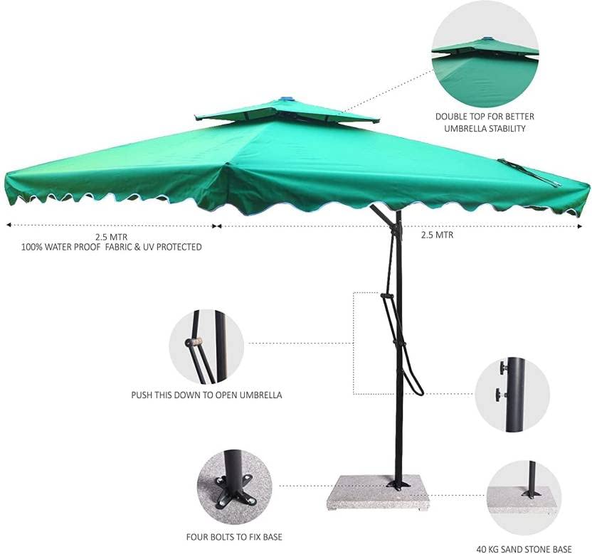 Image of INVEZO Garden Outdoor Patio Umbrella MS SIDE POLE SQUARE (2.2 x 2.2 sq mtr) Big size umbrella /terrace Balcony Outdoor cantilever umbrella With Base