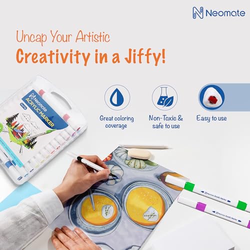 Image of 24 Pcs Dual-Tip Acrylic Markers Set | Non-Toxic Art Supplies for Kids & Adults | Brush and Fine Tips for Drawing & Sketching | Includes Carry Case for Easy Storage | Ideal for Coloring Books