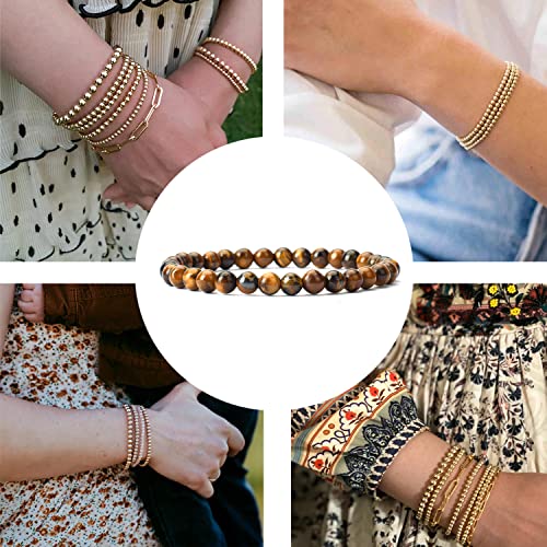 Starain 4 Pieces Gold Beaded Ball Bracelets For Women Girls Dainty Twisted Chunky Cuff Bangle Stackable Elastic Gold Bead Ball Bracelet Set #TOP1