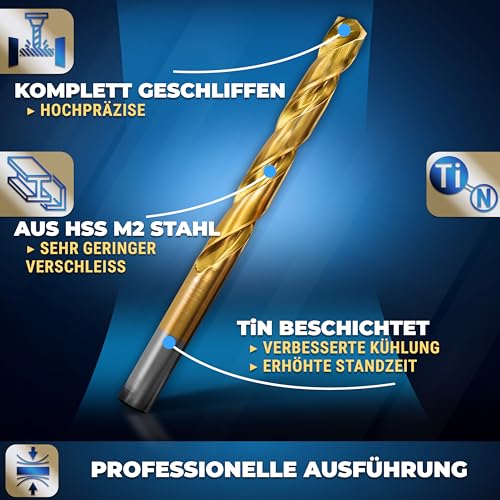 Titan-Bohrer S&R Metallbohrer-Set 19-teilig HSS-G TiN