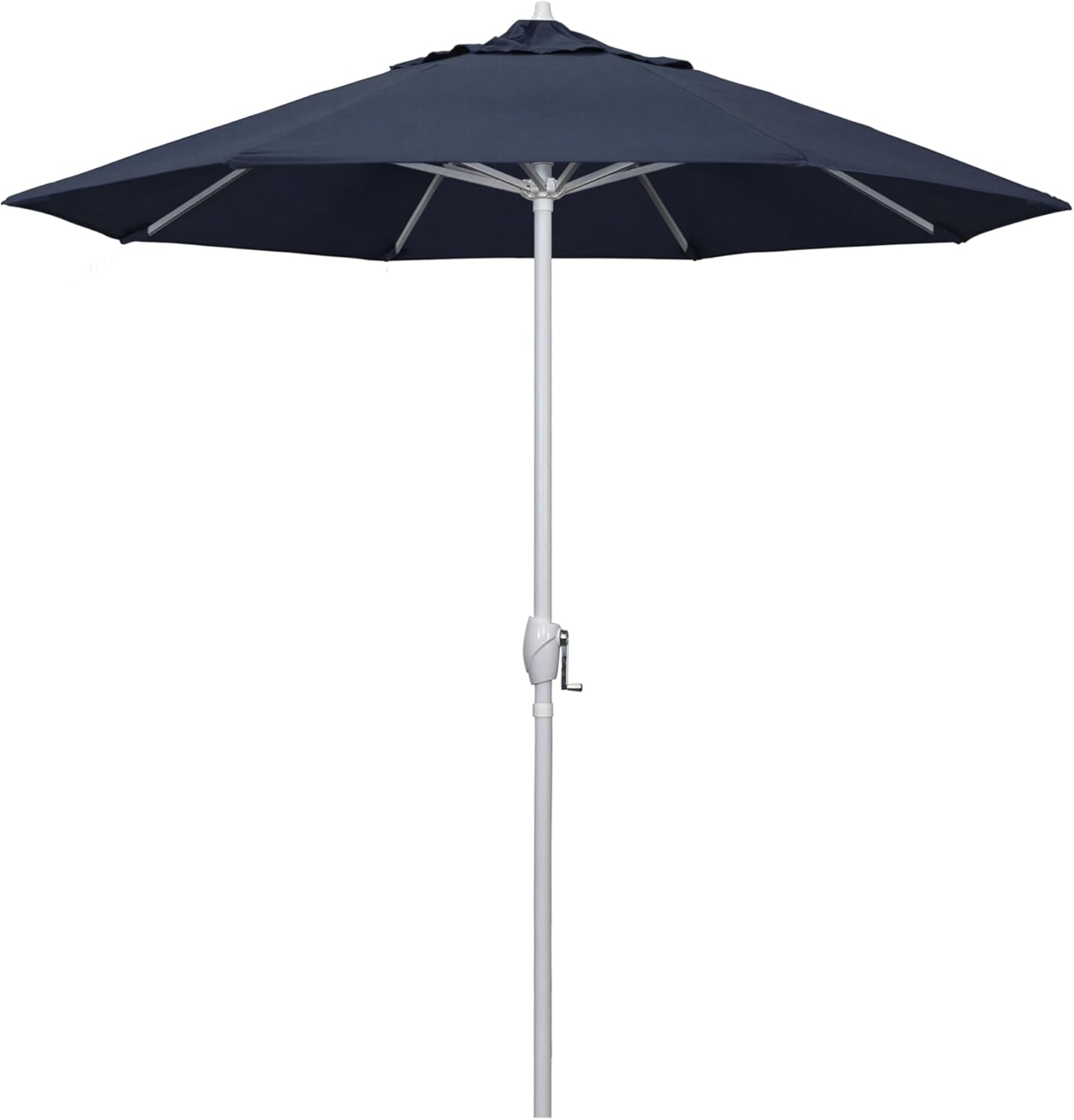 California Umbrella 7.5' Rd Aluminum Patio Umbrella, Crank Lift, Auto Tilt, White Finish, Sunbrella Mist