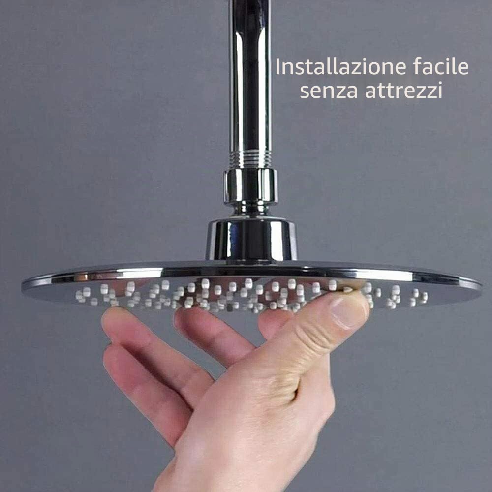Schläfer 134800 | Rondo- Soffione Doccia Tondo 20cm Ultra Sottile in Acciaio Inox a Pioggia Anticalcare Alta Pressione, Snodo Regolabile Universale G 1/2, Cromo, Argento