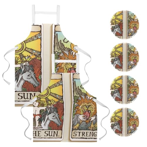 Tablier de serveuse carte de tarot 1 multicolore avec 4 broches