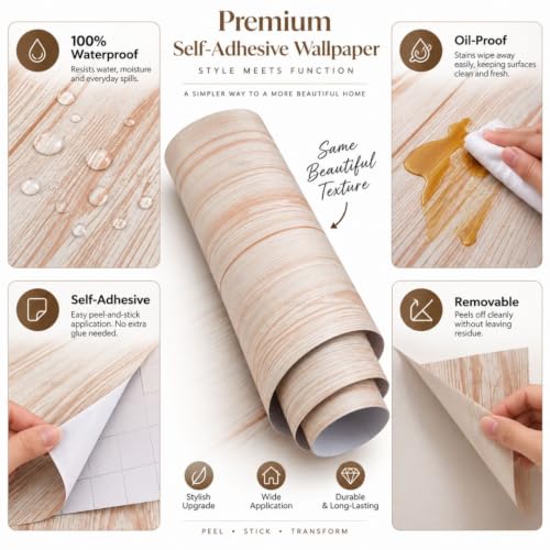 Image of HOME13 Wood Grain Wallpaper Peel and Stick Wood Contact Paper Self Adhesive Removable Thicken Wooden Wall Paper for Kitchen Cabinets Drawer Shelf Liner Waterproof(12x100 Inch, Terracotta)