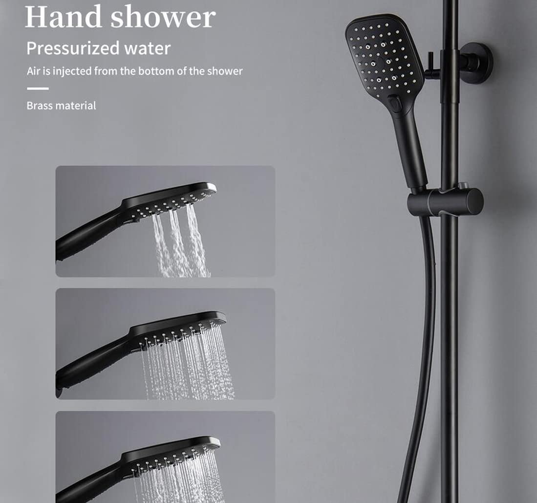 ry Regulowany system prysznicowy czarny trzy funkcje zestaw prysznicowy z wanną przełącznikiem bateria mieszająca z regulacją wysokości głowica natryskowa i wanna T ulepszenie łazienki