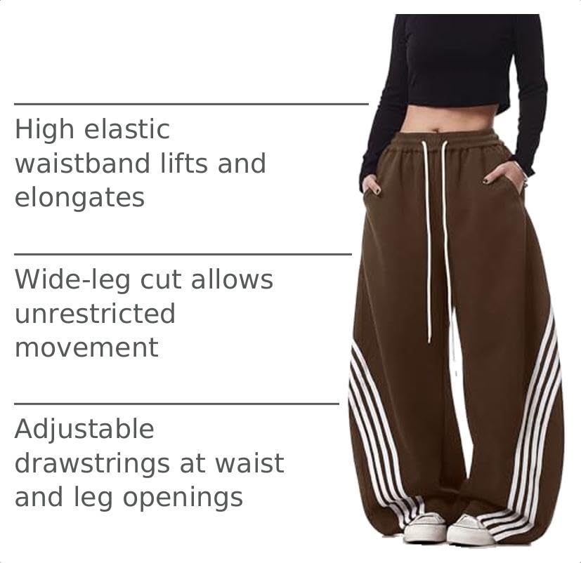 Image of EMMIOL Women's Y2K Baggy Barrel Striped Sweatpants High Waisted Wide Leg