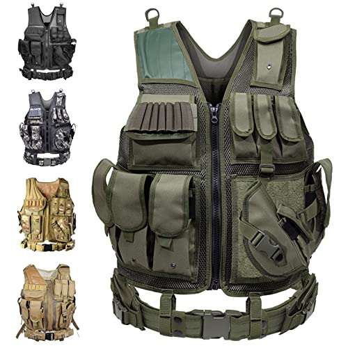 ZhengZ Tactical Vest Modular Light Combat Vest Adjustable Assault Vest Breathable Training Vest for Games or Training (Green, One Size)