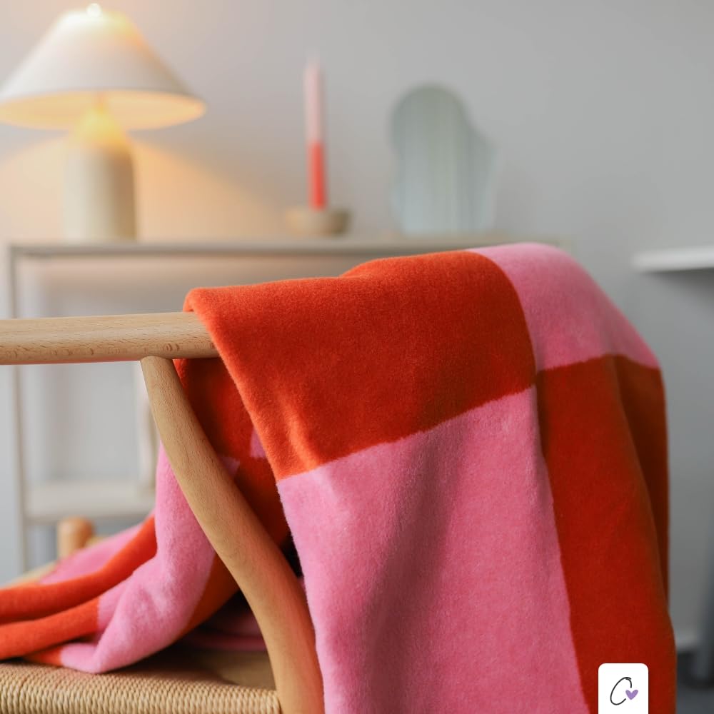 Odernichtoderdoch Kuscheldecke, orange-pink, kariert, 150 x 200 cm