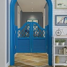 Retro Swinging Doors Cafe Doors,Interior Premade Louvered Solid Wood Saloon Swing Door,Bar Kitchen Hallway Entrance Partition Door,Outdoor Fence Gate,2 Panel,Customizable W 28 x 32in,Blue1