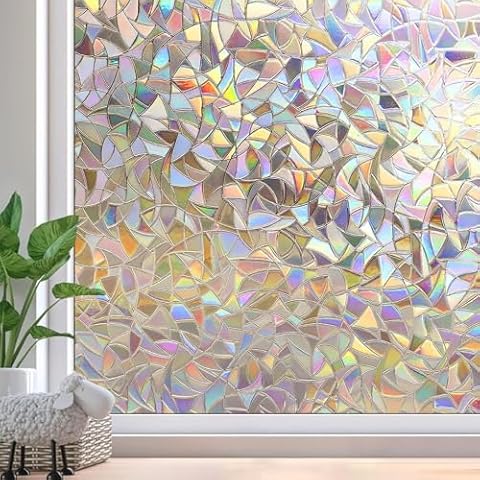 Niviy Rainbow Window Privacy Film 35.5 x 78.7 inches, Iridescent Window Film Stained Glass Suncatcher Window Cling Vinyl 3D Decorative Window Sticker Cover