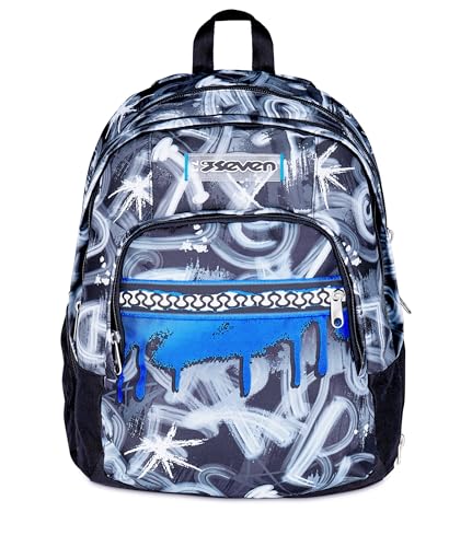 Seven Zaino Scuola Dual Detach, Grigio Azzurro, Doppio Scomparto da 32 L, Con Tasca PC, Tasca Borraccia, Tasca Con Organizer e Scomparto Staccabile, Scuola Media e Superiore, Zaino Ragazzo