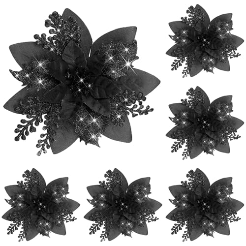 12 Stück Weihnachten Glitzer Weihnachtsstern Blumen Mit Clips,...