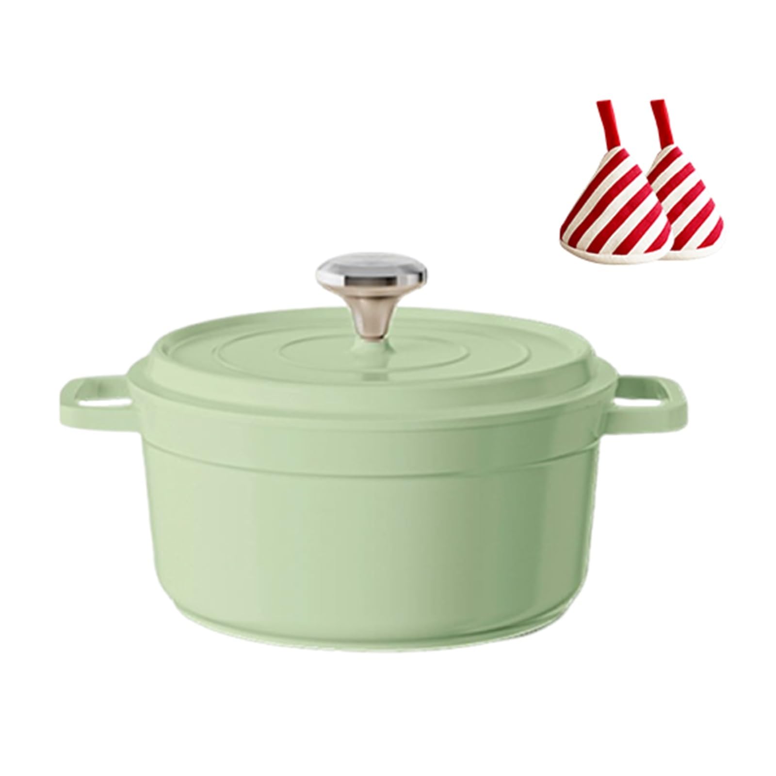 Pentola Smaltata, Graziosa Casseruola Rotonda In Ghisa Smaltata Antiaderente Con Coperchio, Forno Olandese Facile Da Pulire Con Morsetto Triangolare Termoisolante(Green,24cm/9.45in)