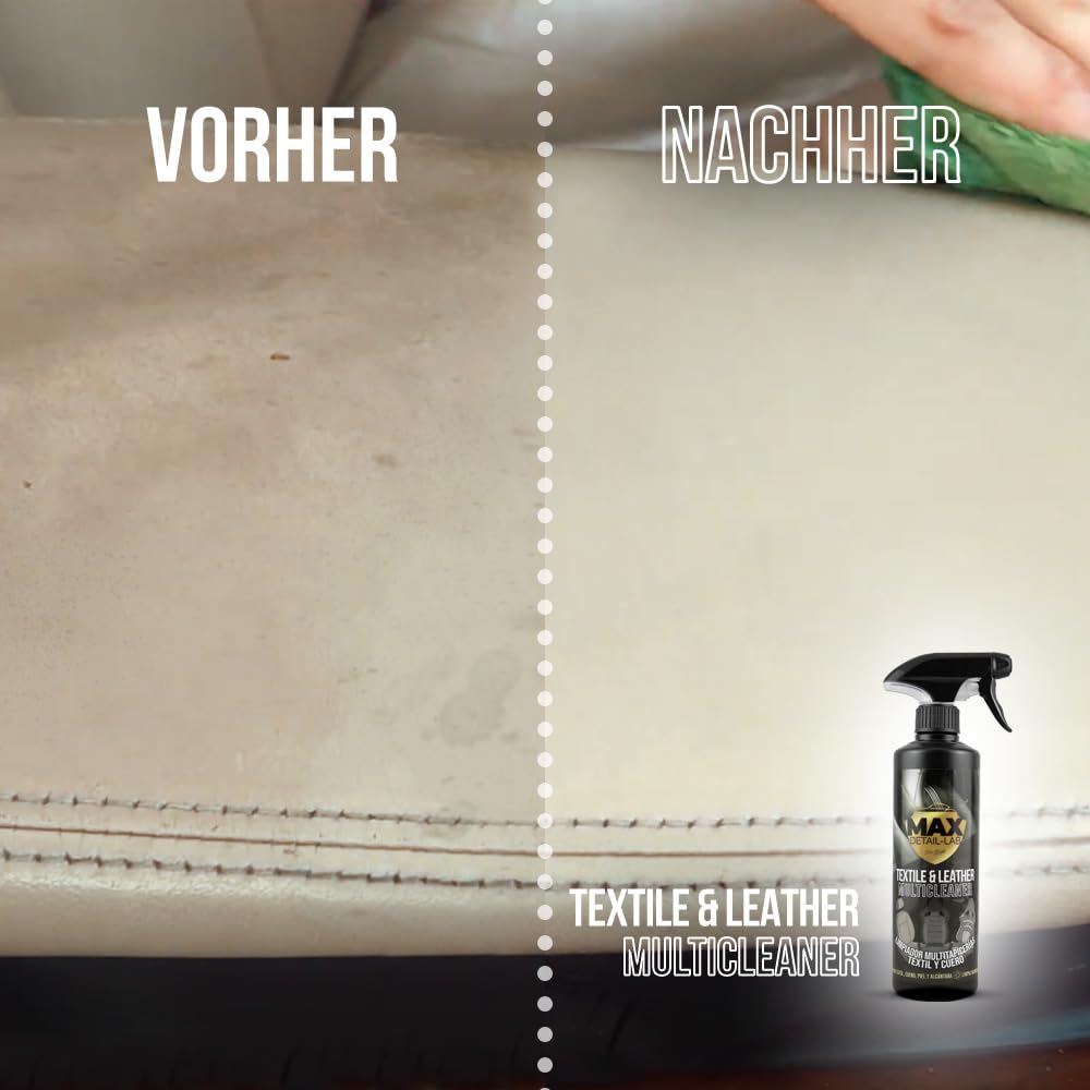 MAX DETAIL-LAB - Textile & Leather - Polsterreiniger Auto Innenraum Reiniger, Entfernt hartnäckige Flecken, Lederpflege Auto, Textil Leder Alcantara, Lederreiniger Autositz Detailing Car Set, 5L