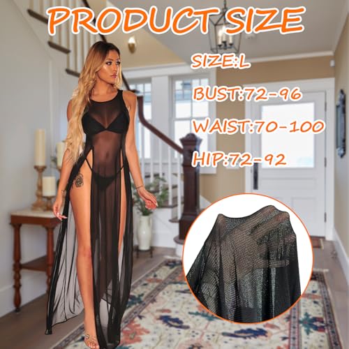 MENUY Sexy Kleid Damen Transparentes Netz- Langkleid Mit Hoher Schlitzöffnung- Strand Cover- Up, Badeanzug Überwurf, Netz- Bikini Kleid & Sommer Strandmode- Elegant Sexy Kleid Für Urlaub & Beach Party-6