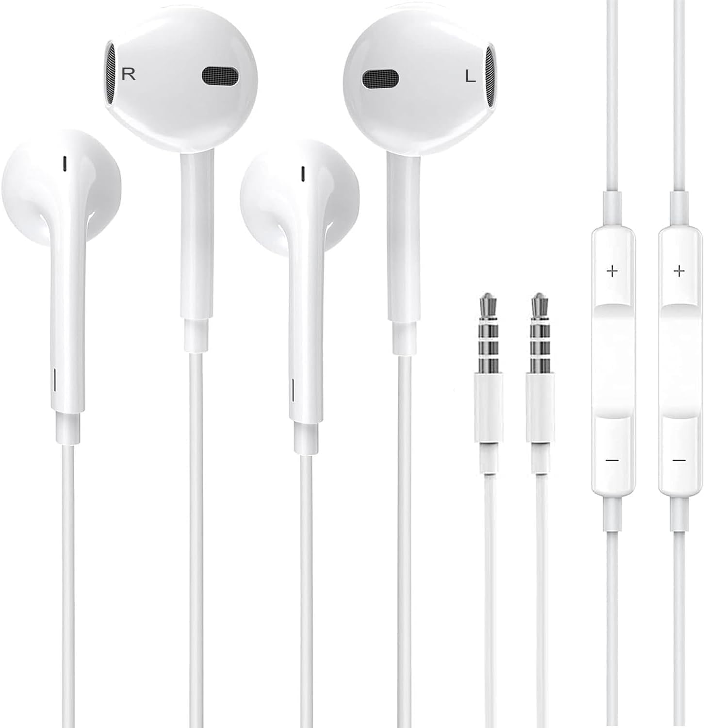 2 Pack-Earbuds for Headphones Wired with 3.5mm Jack Earphones (Built-in Microphone & Volume Control) Compatible with i-Phone/iPad/iPod/PC, MP3/4 and Other 3.5mm Jack Devices