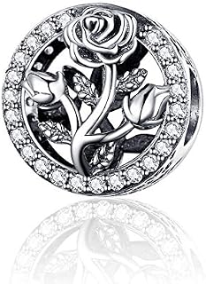 Valentine's Day Rose Flower 925 Sterling Silver Charms for Bracelets Bead Charm Jewellery Gifts for Women Girls Mum Daughter Sister Wife Girlfriend Auntie Niece Best Friend