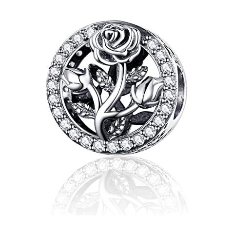 CHENGMEN Rose Flower 925 Sterling Silver Charms for Bracelets Bead Charm Jewellery Gifts for Women Girls Mum Daughter Sister Wife Girlfriend Auntie Niece Best Friend Cover