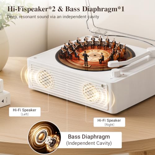 Image of Portable CD Player with Speakers, 6H Playtime with Bluetooth 5.4, Hi-Fi Bass Boost, 5000mAh Battery for Home Decor, Bedroom, Outdoor, Gift (White)