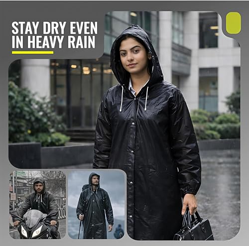 Image of Unisex Hooded Raincoat, Waterproof Long Rain Jacket, Multiple Colours, Reusable