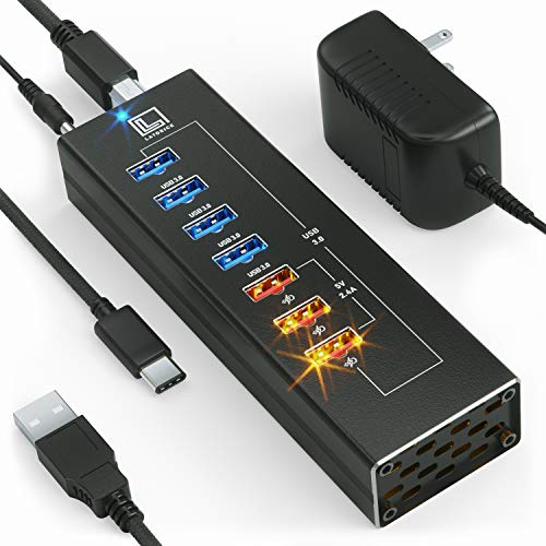 Latorice Powered Usb Hub - Multi-Port Usb Hub With 7 Usb 3.0 Ports, 3 Fast Charging Usb 3 0 Ports, With Cords C And A, Power Usb Hub Adapter #TOP20