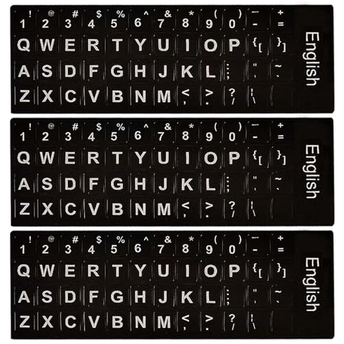 Replacement English Keyboard Letter Stickers, Universal English Keyboard Stickers with Black Background and White Lettering for PC Computer Laptop Desktop(3PCS,English)