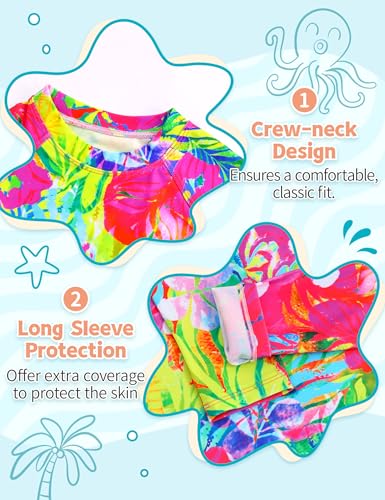 Image of TENVDA Girls Rash Guard Swimsuit Long Sleeve Bathing Suits with Shorts for 3-12 Years Old Kids