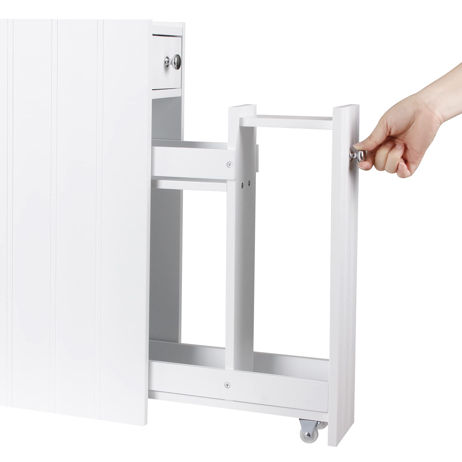Schmaler Badezimmer-Aufbewahrungsschrank, 2-stöckig, 14 cm breit, Bodenschrank mit Schubladen und Rollen für kleine Räume, Toilettenpapier-Aufbewahrungsschrank, Weiß