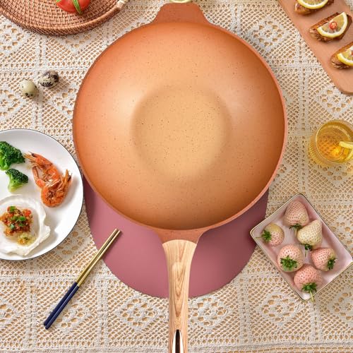 Wok de barro cerámico con base plana y tapa 32 cm miniatura 6