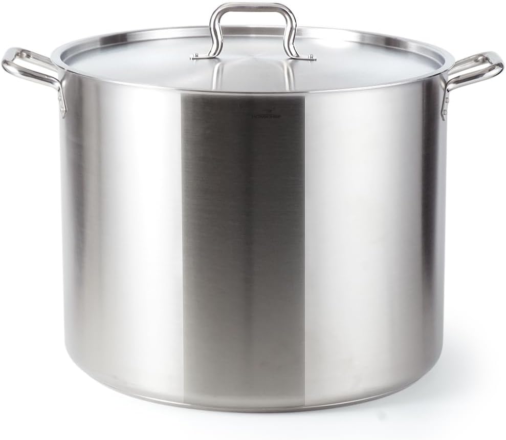 HOMICHEF 82 Quart LARGE NICKEL FREE Stainless Steel Stock Pot with Lid - Matte Polished Induction Stockpot - Healthy Commercial Grade Soup Pot