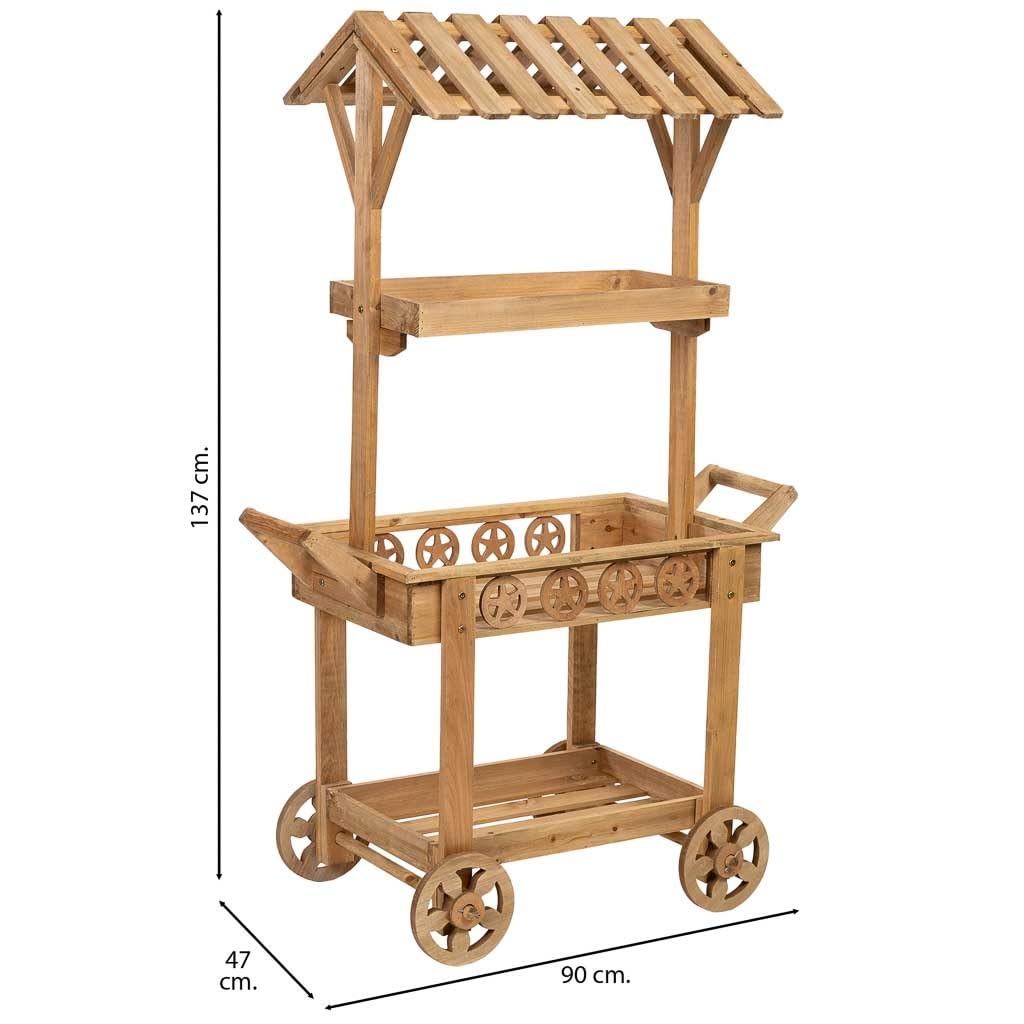 WANDERLUST DECO Carro expositor-estantería de madera con 3 bandejas 90x47x137h cm