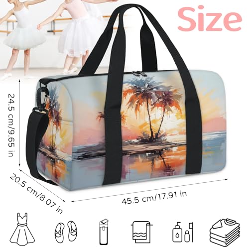 Tropical Coconut Palm Tree Sports Duffle Bag for Women Men Waterproof Overnight Weekender Bag with Adjustable Strap Travel Tote Bags for Beach Yoga Work Dance Swim2