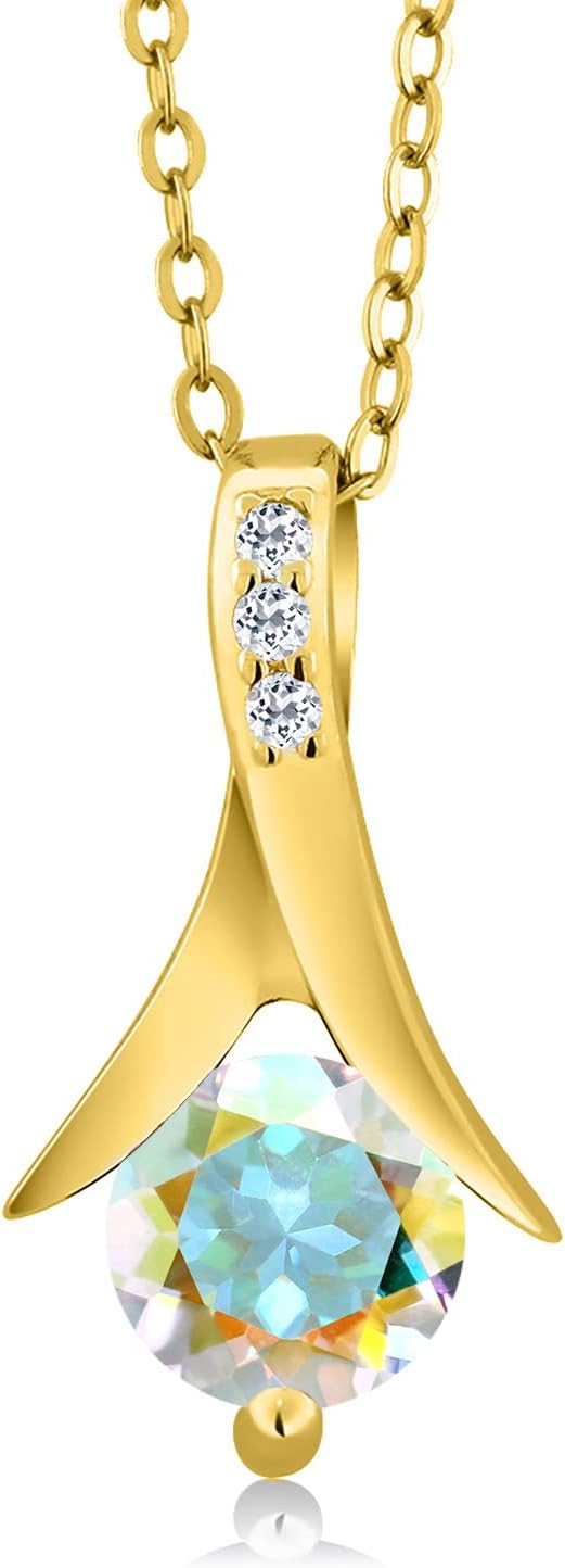 Gem Stone King 1.06 Ct Mercury Mist Mystic Topaz White Topaz 18K Yellow Gold Plated Silver Pendant with Chain