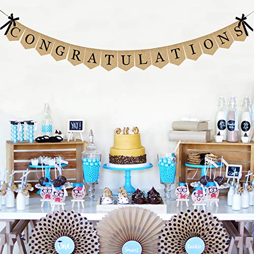 Image of Congratulations Burlap Banner - 2026 Graduation Party Decorations - Rustic Congratulations Banner for Graduation Wedding Anniversary Retirement Birthday Party Supplies - 2026 Grad Decorations
