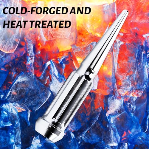 Image of 32PC M14X1.5 Thread Lug NutsSpike Spline -Chrome 14x1.5 4.4 inch Tall with 1 Socket Key Compatible with Chevy Silverado 1999-2023 2500hd 3500hd GMc Sierra Yukon Ford F250-350 Dodge Ram 2500 3500
