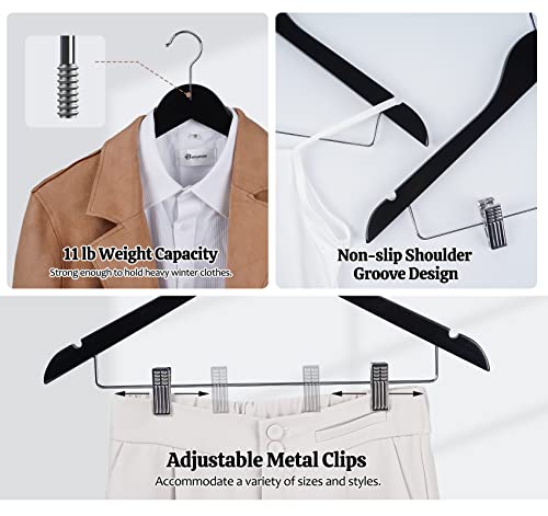 Houísm Wooden Suit Hangers Skirt Hangers With Clips, 16Pack Solid Wood Pants Hangers With Heavy-Duty Clips, Premium Smooth Finish Black Wooden Hangers For Clothes Coat, Jeans, Blouse #TOP3