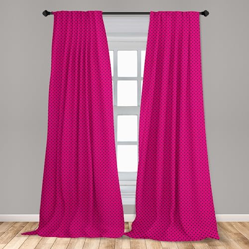 Ambesonne MICP_38989_56X63 Hot Pink Window Curtains, Pop Art Inspired Design Retro Pattern Of Black Polka Dots Classical Spotted, Lightweight Decor 2-Panel Set thumb #2