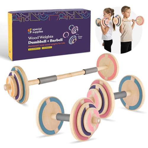Kids Wooden Dumbbells and Barbell Set