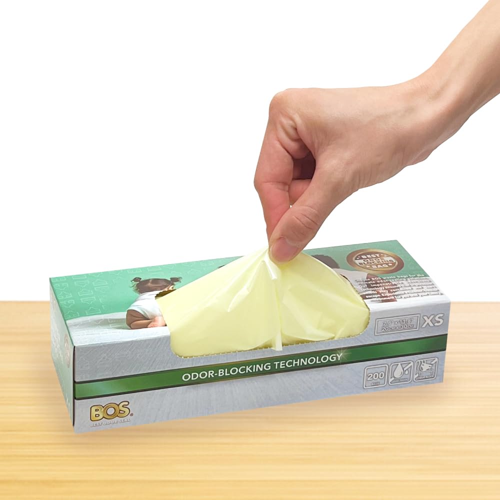BOS Odor-Sealing Dirty Diaper Trash Bags - Disposable Bags - Scent & Smell Free (200 Bags) [Size: XS, Color: Creem Yellow]?Brand new packaging design!!