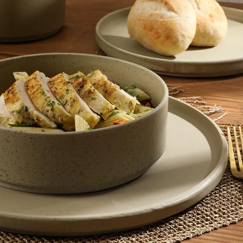 Image of Gibson Elite Tatum Premium Porcelain Matte Reactive Glaze 16-Piece (Service for 4) Plates and Bolws Stackable Dishes Ceramic Dinnerware - Green